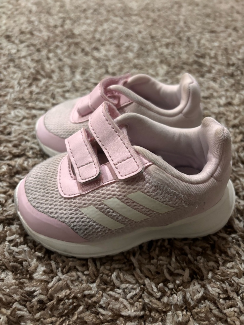 adidas Kids Pink Velcro Athletic Sneakers with White Stripes